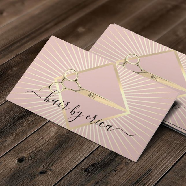 Hair Stylist Modern Blush Pink & Gold Beauty Salon Business Card (Creator Uploaded)