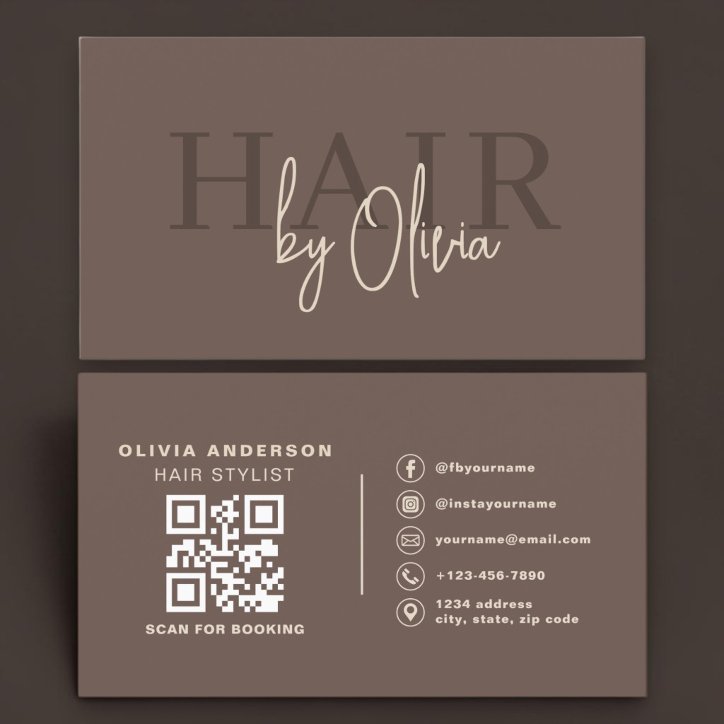 Hair Stylist Modern Brown QR Code Business Card