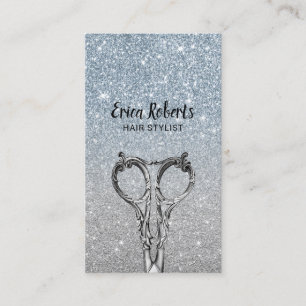 Hair Stylist Modern Dusty Blue & Silver Glitter Business Card