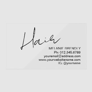 Hair Stylist Modern Elegant Transparent Clear Business Cards