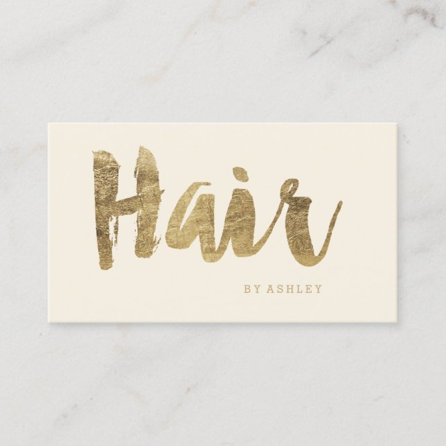 Hair stylist modern faux gold typography ivory business card (Front)