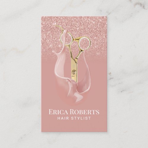 Hair Stylist Modern Glitter Rose Gold Splash Salon Business Card