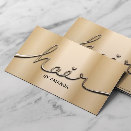 Hair Stylist Modern Gold 3D Script Hair Salon Business Card