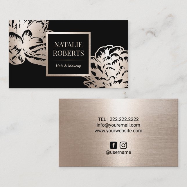 Hair Stylist Modern Gold Botanical Beauty Salon Bu Business Card (Front/Back)