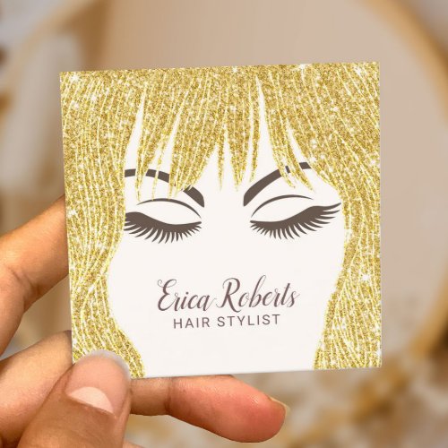 Hair Stylist Modern Gold Hair Girl Beauty Salon Square Business Card