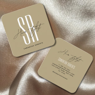 Hair stylist modern gold monogram initials square square business card