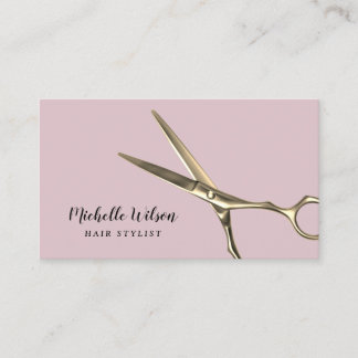 Hair Stylist Modern Gold Scissor Blush Pink Salon Business Card