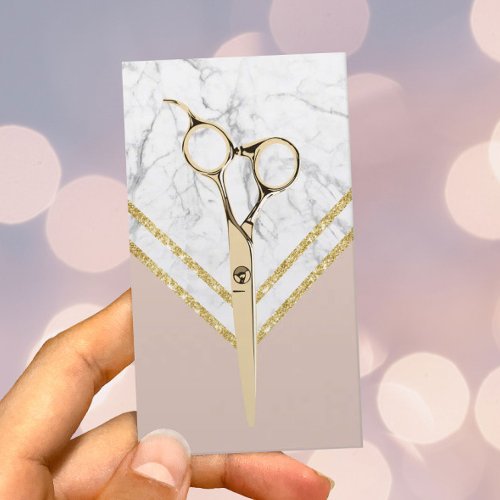 Hair Stylist Modern Gold Scissor Marble Blush Pink Business Card