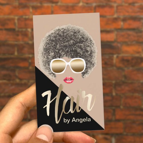 Hair Stylist Modern Gold Script Afro Hair Business Card