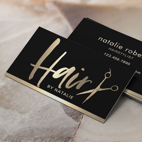 Hair Stylist Modern Gold Typography Beauty Salon Business Card