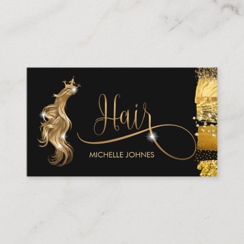 Hair stylist modern gold typography hair extension business card