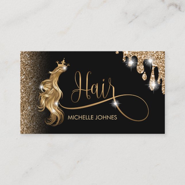 Hair stylist modern gold typography hair extension business card (Front)