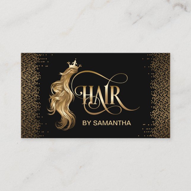 Hair stylist modern gold typography hair extension business card (Front)