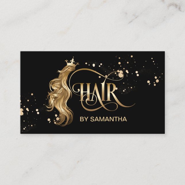 Hair stylist modern gold typography hair extension business card (Front)