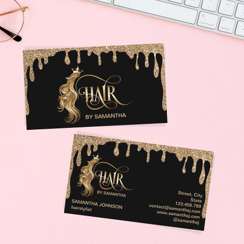 Hair stylist modern gold typography hair extension business card