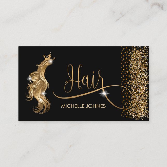 Hair stylist modern gold typography hair extension business card (Front)