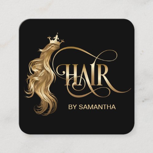 Hair stylist modern gold typography hair extension square business card