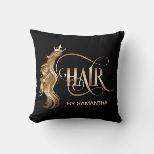 Hair stylist modern gold typography hair extension throw pillow