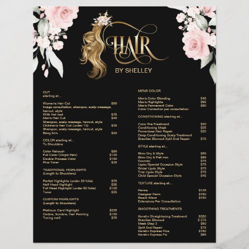 Hair stylist modern gold typography price list flyer