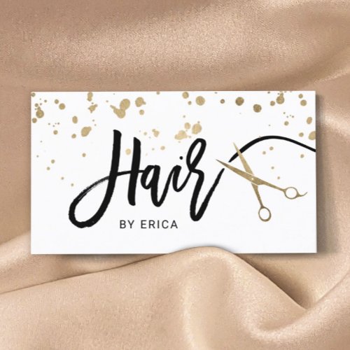 Hair Stylist Modern Gold Typography  Scissor Business Card