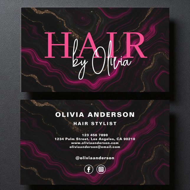 Hair Stylist Modern Hot Pink Agate Marble Business Card (Creator Uploaded)
