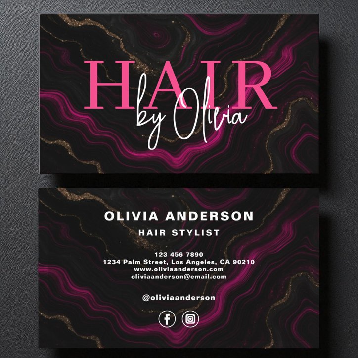 Hair Stylist Modern Hot Pink Agate Marble Business Card
