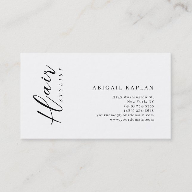 Hair Stylist Modern Minimalist Elegant Plain Business Card (Front)