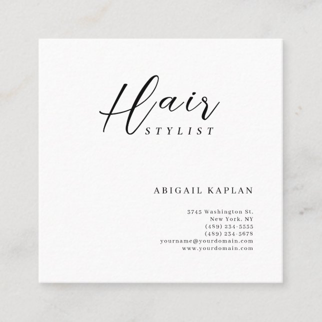 Hair Stylist Modern Minimalist Elegant Plain Square Business Card (Front)