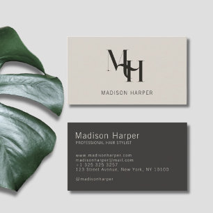 Hair stylist modern monogram initials beige gray business card