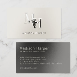 Hair stylist modern monogram initials beige gray raised spot UV business card