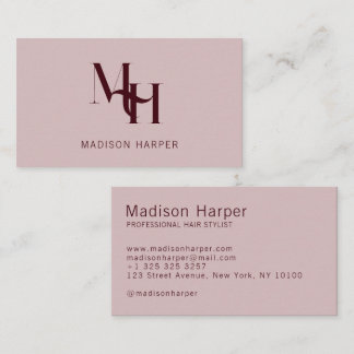 Hair stylist modern monogram initials pink red business card