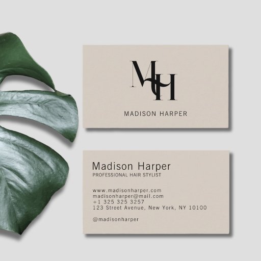 Customizable Hair stylist modern monogram initials tan business card