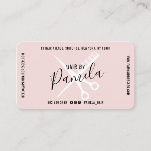 Hair stylist modern name trendy scissor girly pink business card
