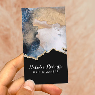 Hair Stylist Modern Navy & Gold Watercolor Salon Business Card