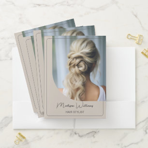 Hair Stylist Modern Photo QR Code Beige Pocket Folder