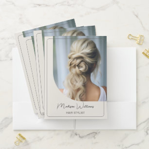 Hair Stylist Modern Photo QR Code Pocket Folder