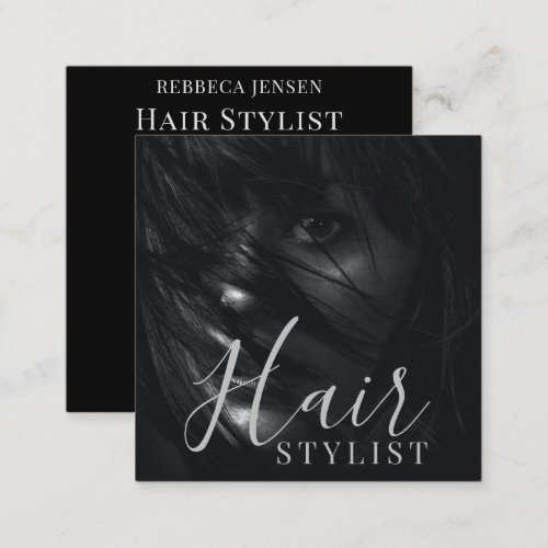 Hair stylist modern photo QR Code Square Business Card