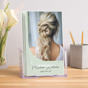 Hair Stylist Modern Photo QR Sage Green Tri-Fold Brochure