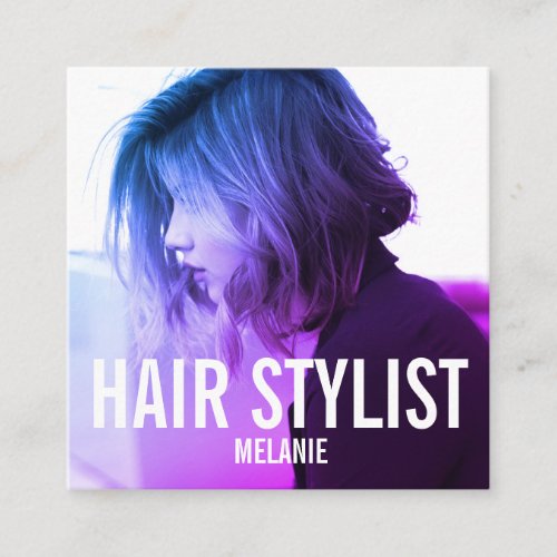 Hair stylist modern photo square business card