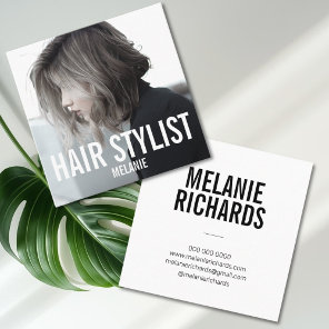 Hair stylist modern photo square business card