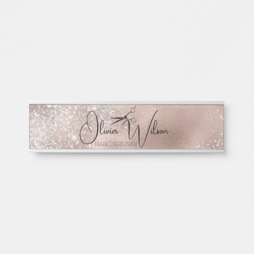 Hair Stylist Modern Pink and Silver Name Plate