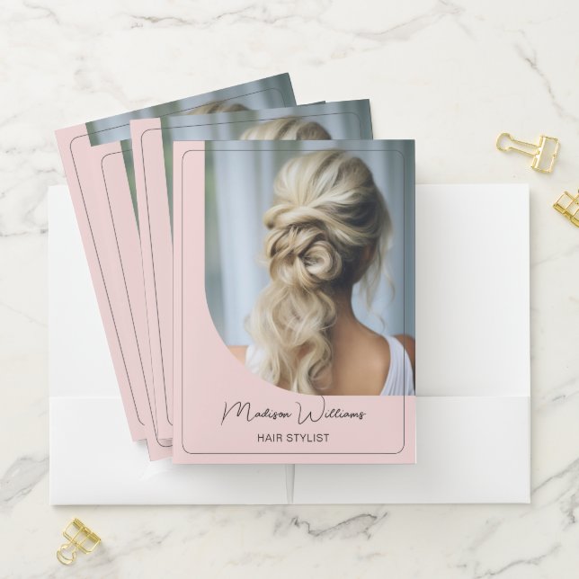 Hair Stylist Modern Pink Pocket Folder (In Situ)