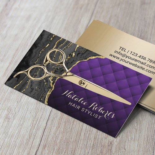 Hair Stylist Modern Purple Gold Agate Beauty Salon Business Card