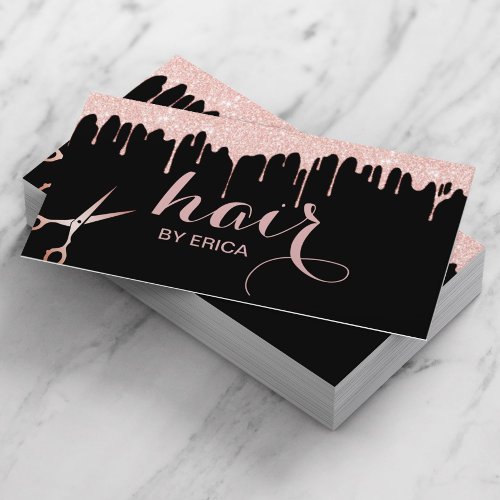 Hair Stylist Modern Rose Gold Beauty Salon Black Business Card