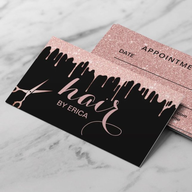 Hair Stylist Modern Rose Gold Drips Beauty Salon Appointment Card (Creator Uploaded)