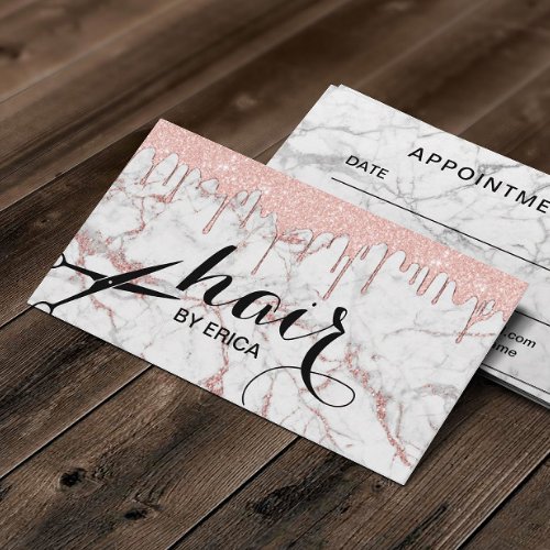 Hair Stylist Modern Rose Gold Marble Beauty Salon Appointment Card