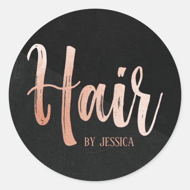 Hair stylist modern rose gold typography black classic round sticker (Front)