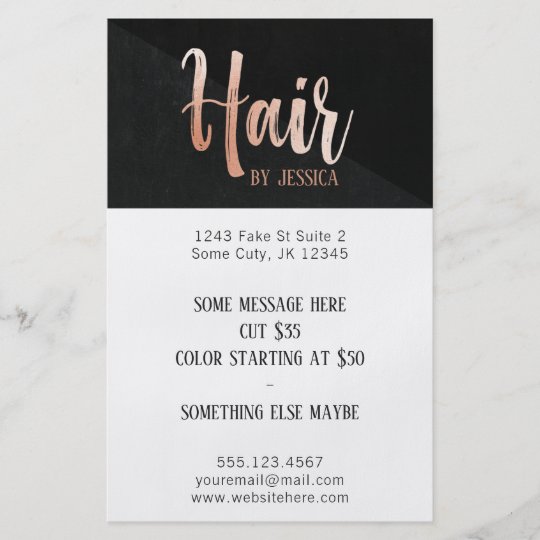 Hair Stylist Modern Rose Gold Typography Black Flyer Zazzle Com
