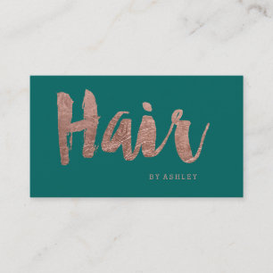 Hair stylist modern rose gold typography green business card