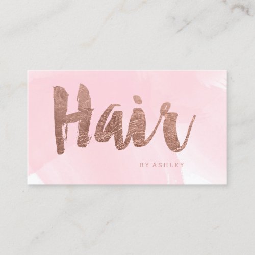 Hair stylist modern rose gold typography pink business card